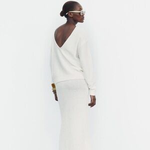 ZARA White Cotton Sequin Knit Sweater Minimalist Chic Low Back Size Medium